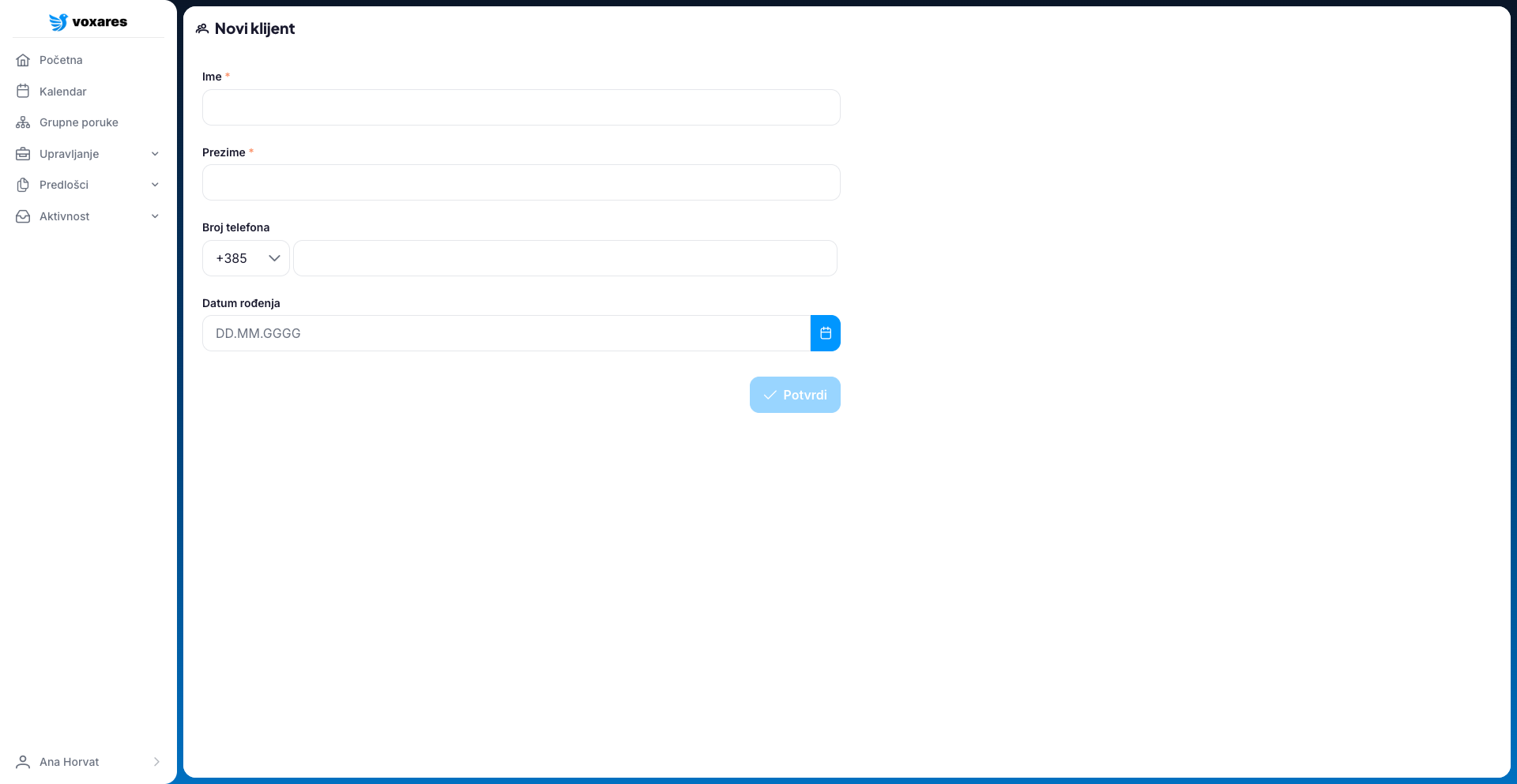 Dodavanje novog klijenta